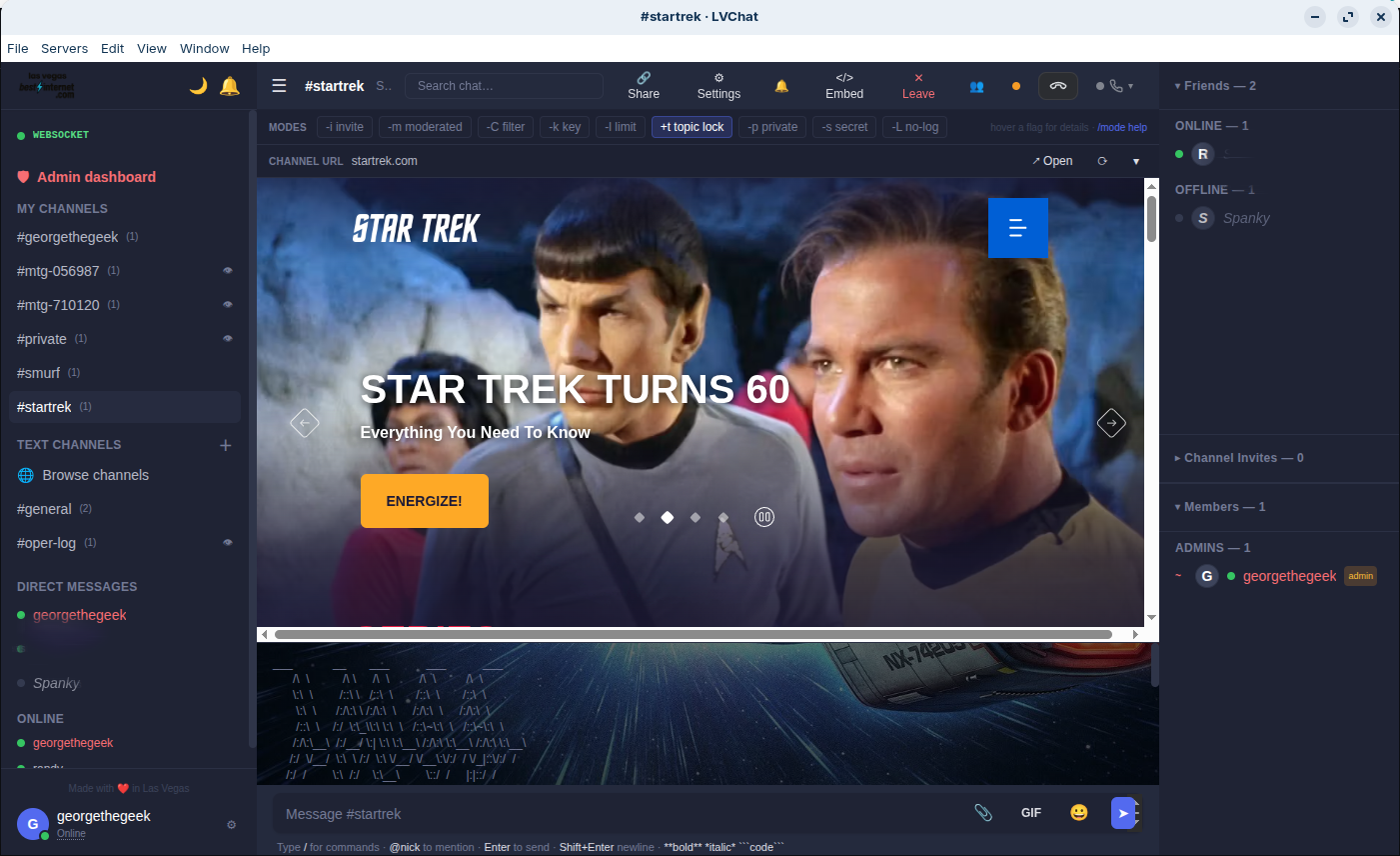 LVChat with embedded Star Trek website in channel URL embed pane